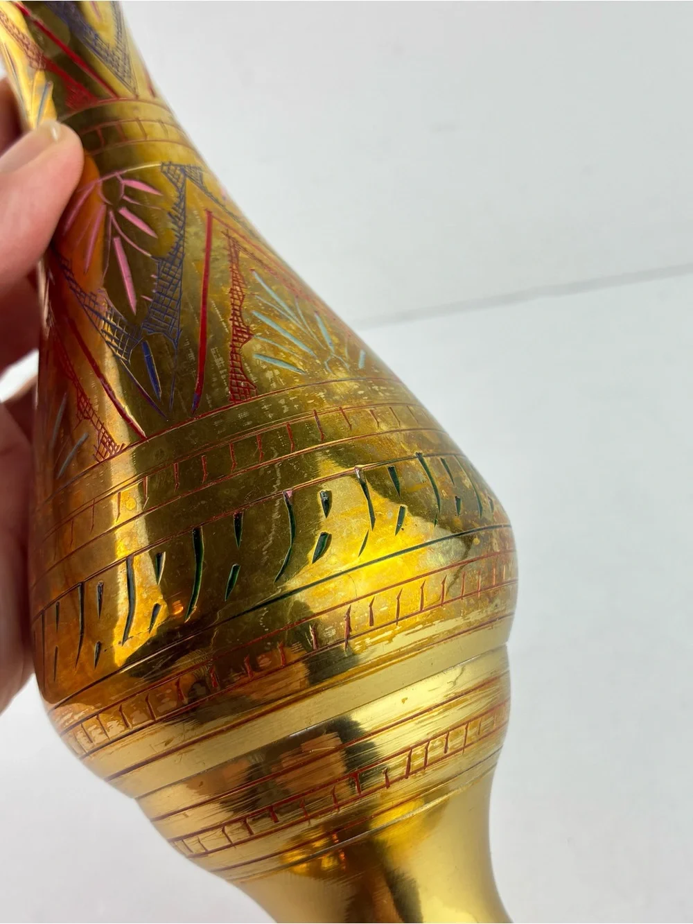 Brass Hand Crafted Etched Brass Vase Made in India